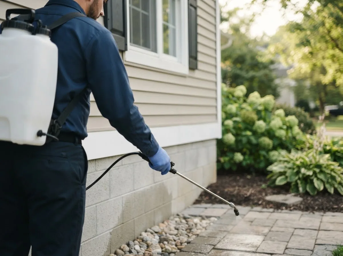 Pest control technician inspecting a home in Andrews, NC